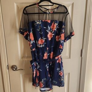 Floral Navy Romper with Sheer Details